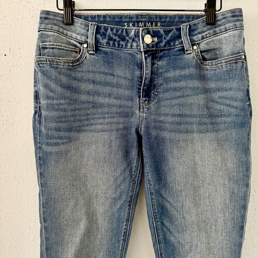 WHBM Skimmer Zipper Ankle Denim Medium Wash Skinny Jeans Embroidered Women's 8 P - Picture 2 of 9